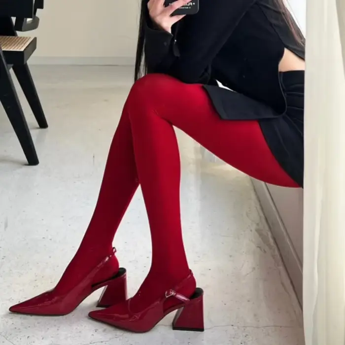 Dámske červené priehľadné pančuchy, tenké spodná bielizeň, zimné pančuchy, čipky legíny, Bodice, sexy dámske ponožky, nové