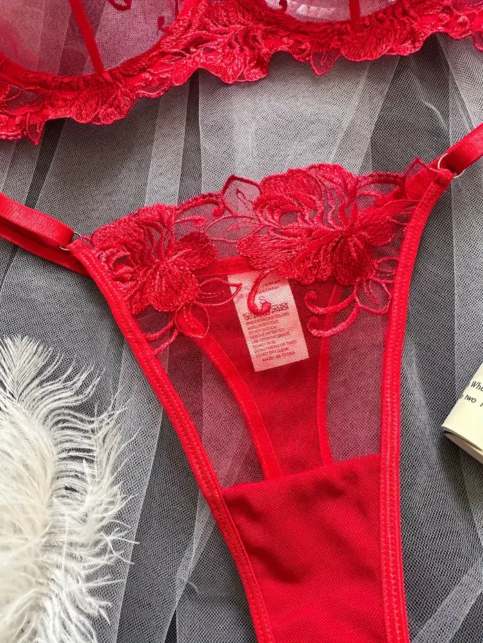 Červené sexy body Lingerie pre ženy čipka priesvitné spodné prádlo víla výšivka krátke súpravy jemná podprsenka