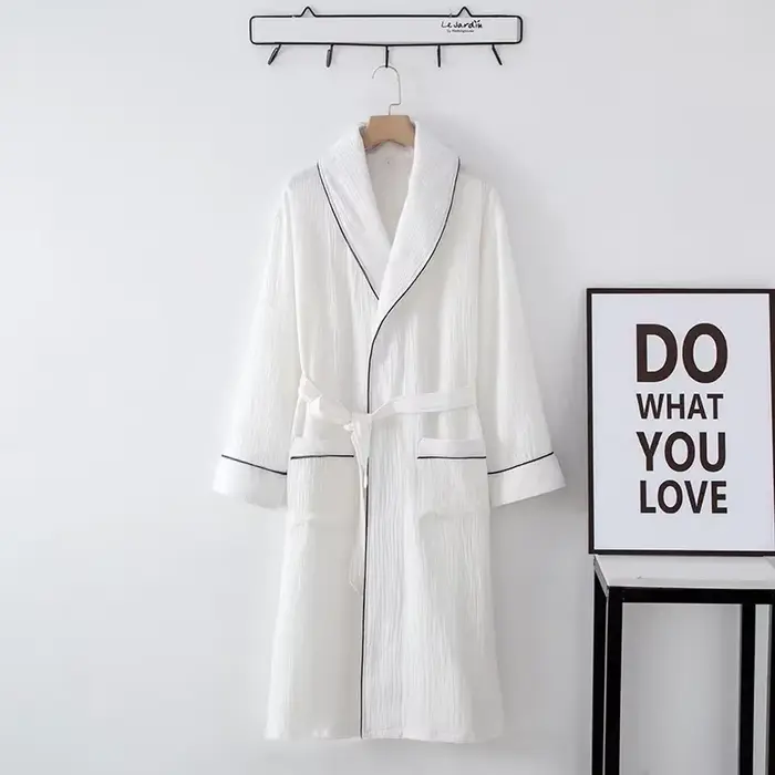 Chemise de nuit en coton pour couple, cardigan à manches longues, au-dessus du genou, peignoir pour hommes et femmes avec ceinture, chemise de nuit pour la maison, hôtel, grande taille