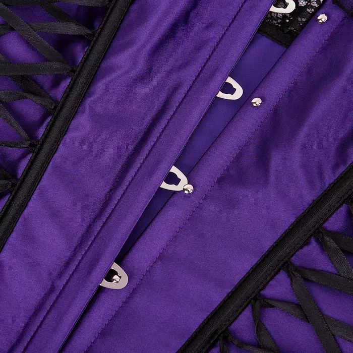Vintage korzet pre ženy, Sexy Bustier, Overbust, fialová, s čipkami, gotický štýl, satén, pre špeciálne sviatky