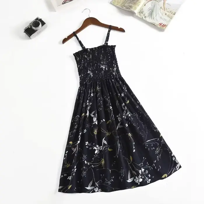 Robe Camisole d'été en mousseline de soie, sans manches, Mini, mode, taille élastique, décontractée,