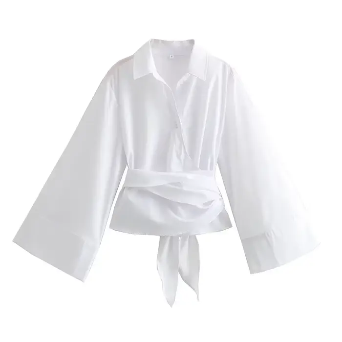 Chemise en popeline à Double boutonnage pour femmes, nouvelle mode décontractée, col Polo, nœud papi