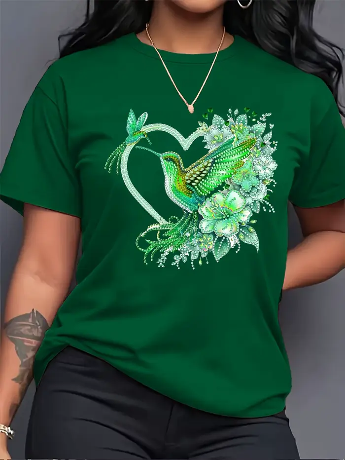Dámske tričko Floral Hummingbird Heart - Boho vzor, ružový voľný top