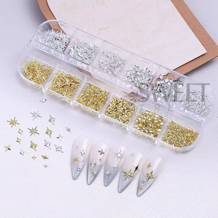 12 grilles or argent étoiles breloque pour ongles 3D métal Rivet étoile Nail Art décoration Y2K Styl