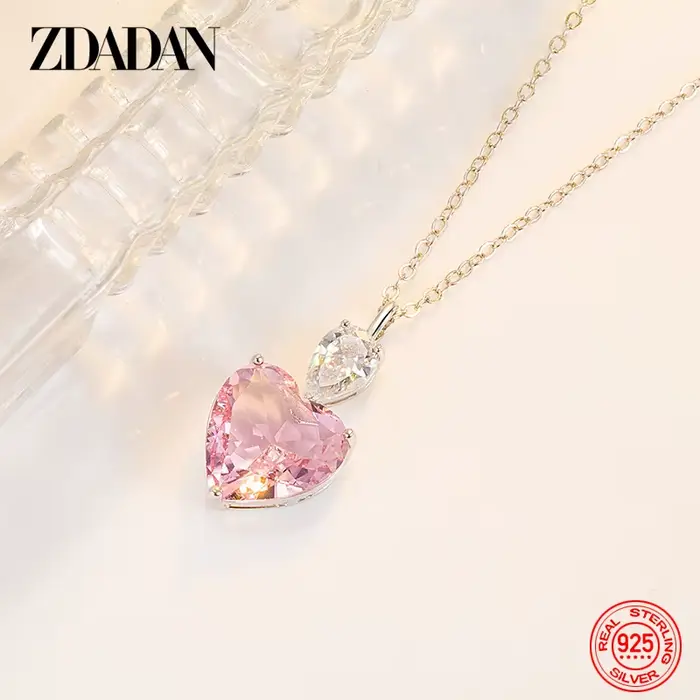 ZDADAN 925 strieborný ružový zirkónový náhrdelník reťaze pre ženy módne šperky