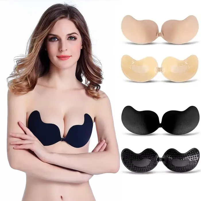 Dámska sexy podprsenka, neviditeľná push-up podprsenka, bezšvíková silikónová samolepiaca podprsenka, predné zatváranie, bez ramienok podprsenka, chrbát