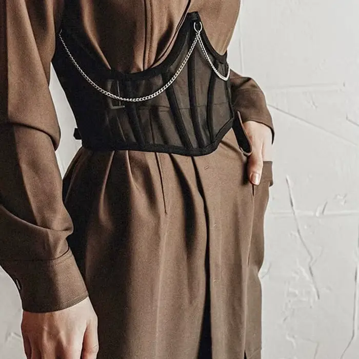 Sexy korzet pod prsia Punk čierna kovová reťaz ženy top krivky tvarovač pásový pás vysoký pás čipka bustier
