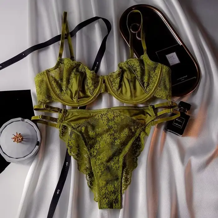 Sexy podprsenka a nohavičky z polyesteru s čipkou pre ženy, pol šálky, nastaviteľné popruhy, pre špeciálne príležitosti a každý deň