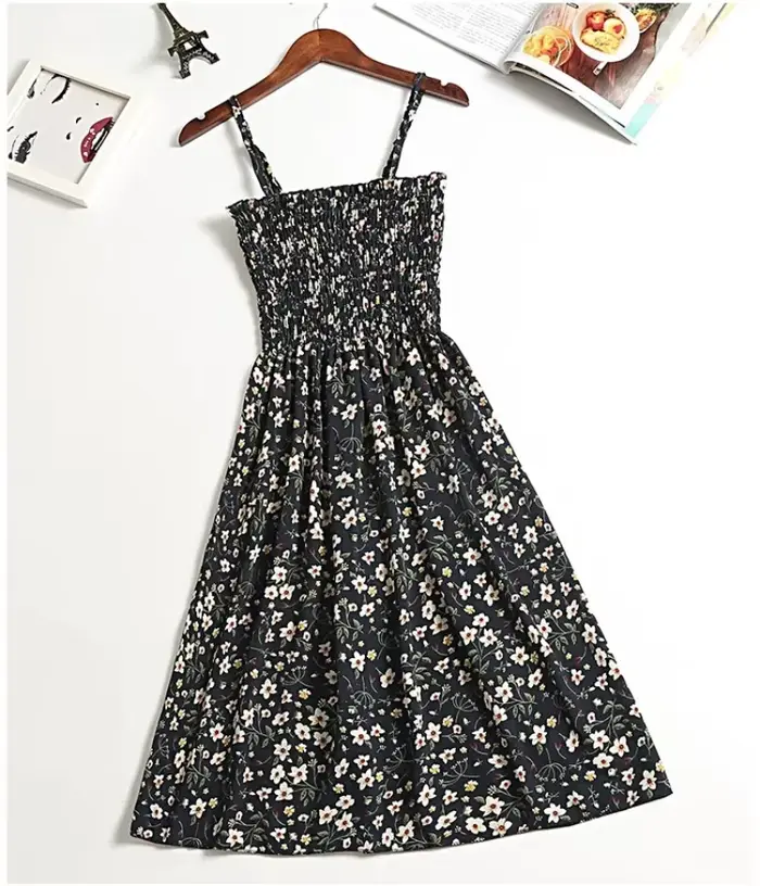 Robe Camisole d'été en mousseline de soie, sans manches, Mini, mode, taille élastique, décontractée,