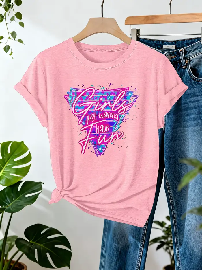 T-shirt pour femme Girls Just Wanna Have Fun - Motif rétro des années 80, haut décontracté pour les 