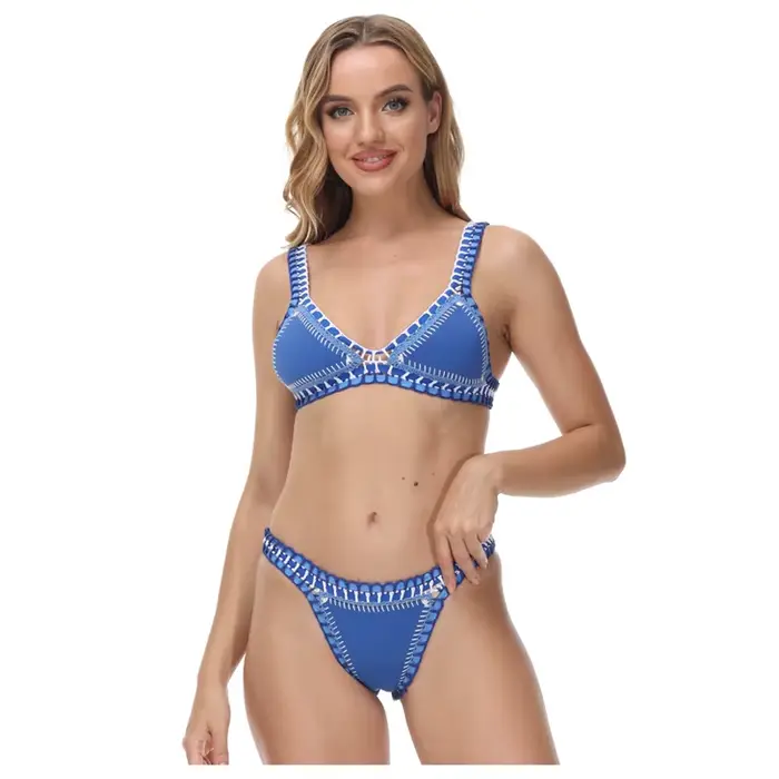 Ručne háčkovaný modrý bikini set pre ženy