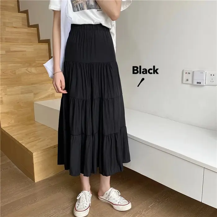 Jupe trapèze en mousseline de soie pour femme, vintage, taille haute, élastique, patchwork, blanc, n