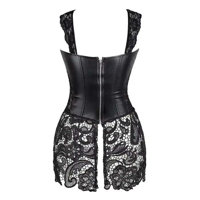Steampunk korzetové šaty pre ženy gotické Sexy Umelá koža zips Bustier čipka sukňa čierna červená Korzet Clubwear