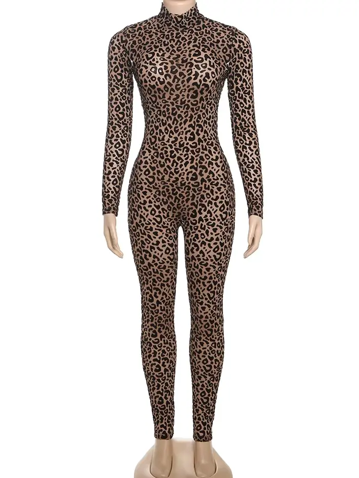 Nibber Priesvitná Sexy Leopard Sieťovina Kombinéza Pre Ženy