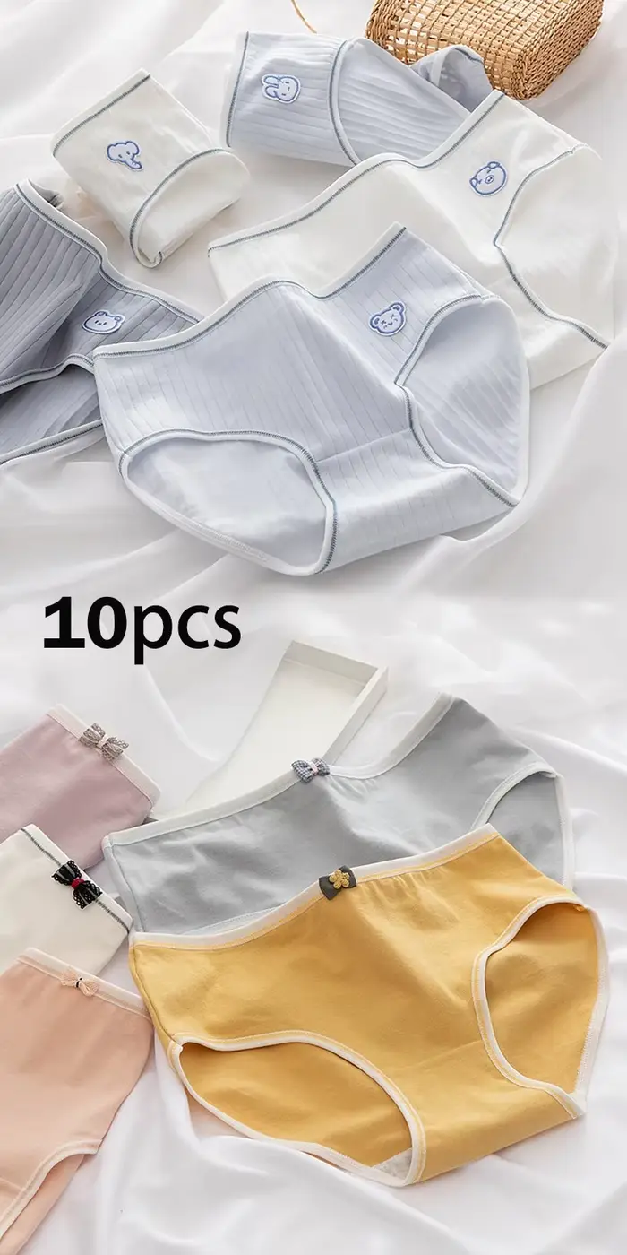 Lot de 10 culottes en coton pour femmes, sous-vêtements sexy, slips mignons à motif de dessin animé 