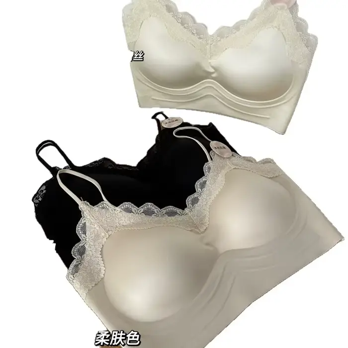 Soutien-gorge sans dos en satin pour femme bustier en dentelle française effet push-up lingerie brillante confortable occasions spéciales