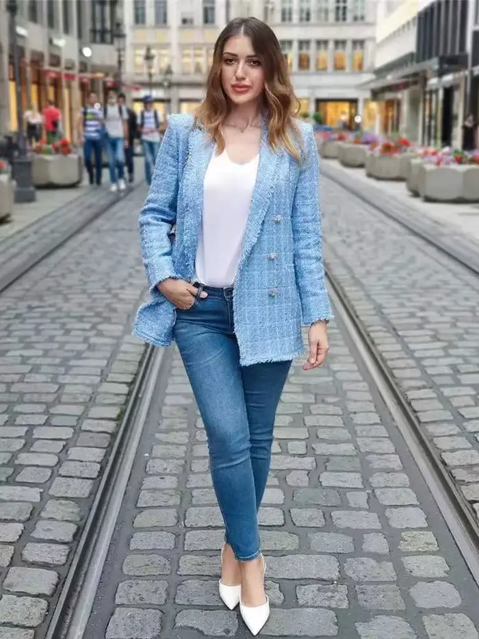 Tvíd – vintage sako voľného strihu a elegantné pre ženy