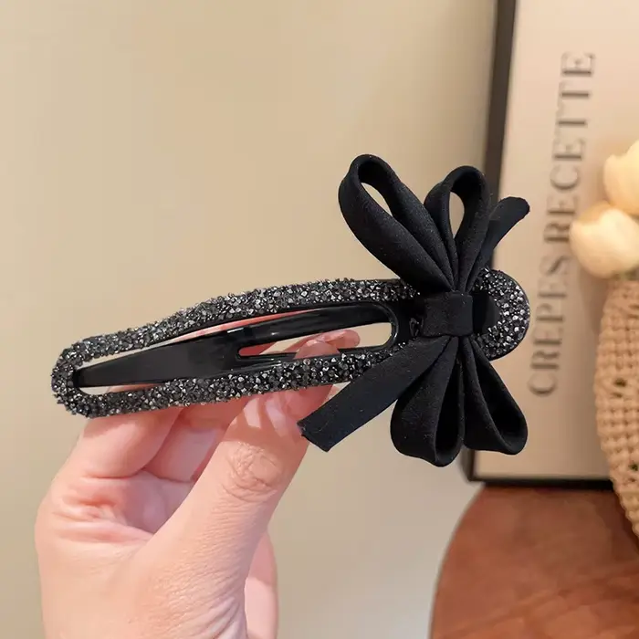 Pince à bec de canard en strass, classique, nœud noir, épingle à cheveux pratique, polyvalente, mode
