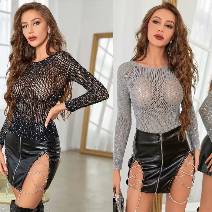 Dámske body v štýlovom čiernom úplete so sexy štýlom pre ženy, večierky a špeciálne akcie
