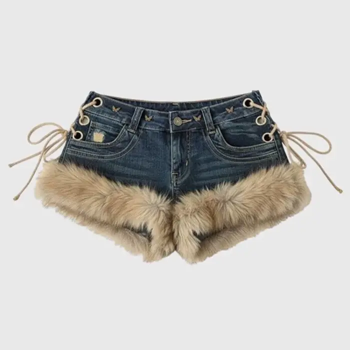 Short en jean à épissure moelleuse pour femme, nouveau Design rétro, Y2k, bretelles taille basse, Sl