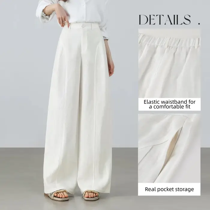 Pantalon blanc pour femme SENTUBILA, mélange lin et lyocell, coupe large, tendance printemps 2026, t