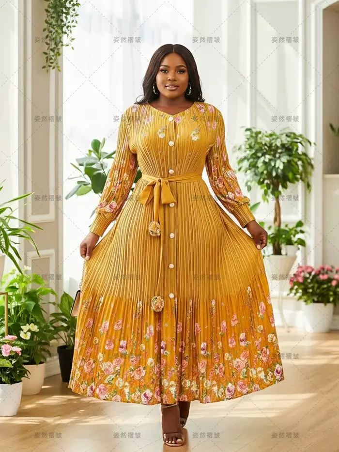 Miyake – robe plissée à manches longues pour femme, vêtement décontracté, jupe froissée, taille uniq