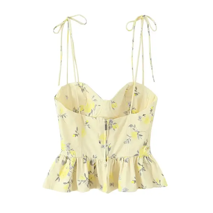 Nouveau Top Corset Chic et Élégant, Dos Nu, Court, Style Cami, Imprimé Floral, Tendance Été 2026, Se