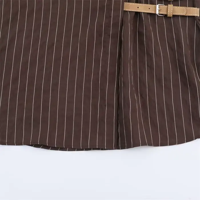 Dámska ležérna košeľa s rolákom a pruhovaným vzorom pre ženy, polyester, široký pás, jar a jeseň