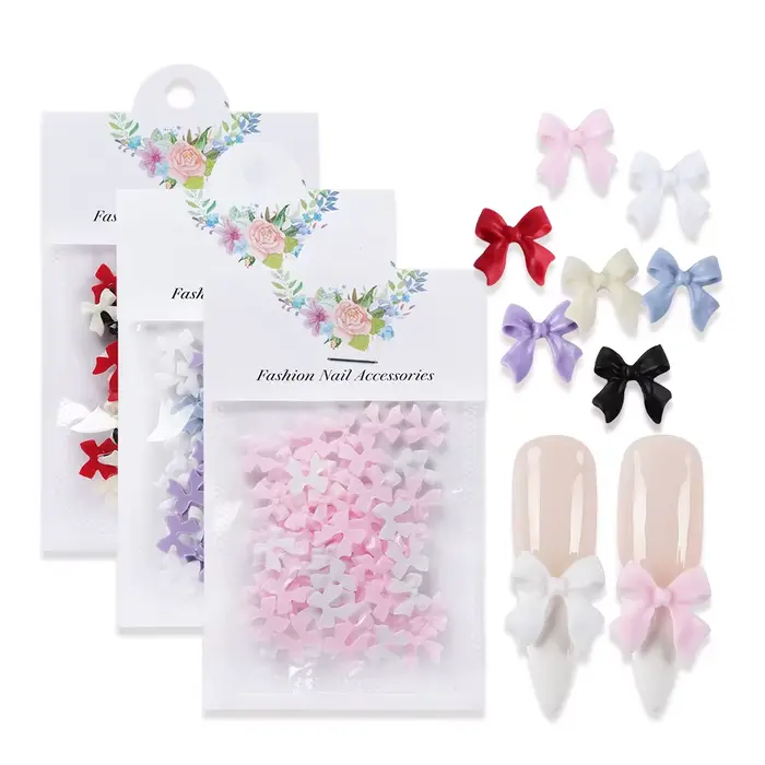 Breloques pour ongles avec nœud en ruban, accessoires colorés, cravate papillon, pièces de manucure,