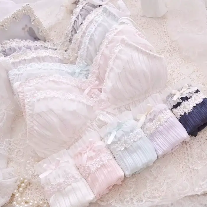 Kawaii pohodlná podprsenka a nohavičky set Lolita dievčenská mašľa bikinový set