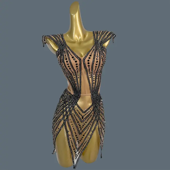Jianrui – tenue de soirée scintillante avec strass noirs, tenue de Club transparente en maille pour 