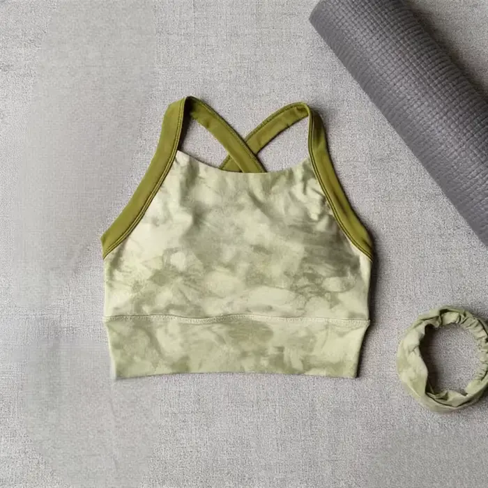 Dámska tlač športová podprsenka s push-up efektom, krížovými popruhmi, priedušná a štýlová chrbát pre jogu, telocvičňu, beh a bežné nosenie