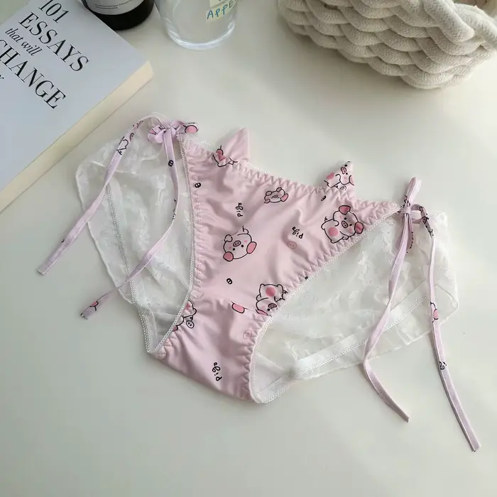 Mignon cochon Sexy culottes pour filles dentelle lisse sangle sous-vêtements coton entrejambe slips 