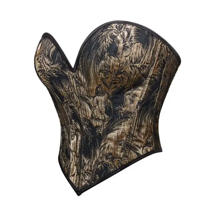 Sexy krátky korzet pre ženy, vintage stredoveký štýl, kvetinová tlač, čipka-up, sochárstvo bustier, pre krátke trup, čierna a zlatá, Korsett móda