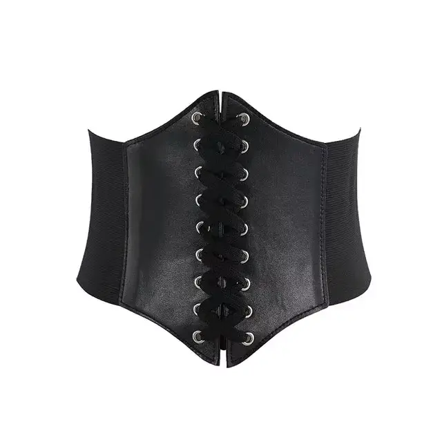 Ceinture Corset gothique en cuir PU pour femmes, à lacets, taille amincissante, Vintage, large, noir