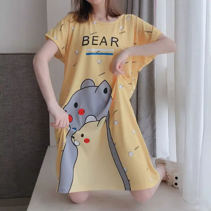 Chemise de nuit à manches courtes pour femmes et filles, chemise de nuit de dessin animé mignon, vêt