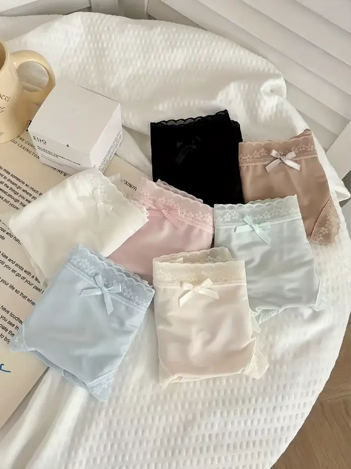 Culotte Femme Finetoo Ultra-Mince Sans Couture Taille Basse Respirante Dentelle Garniture Nœud Occasions Spéciales
