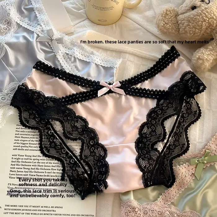 Culotte en dentelle française, entrejambe en pur coton, satinée, sexy, coupe triangle, taille basse, douce et confortable, lingerie