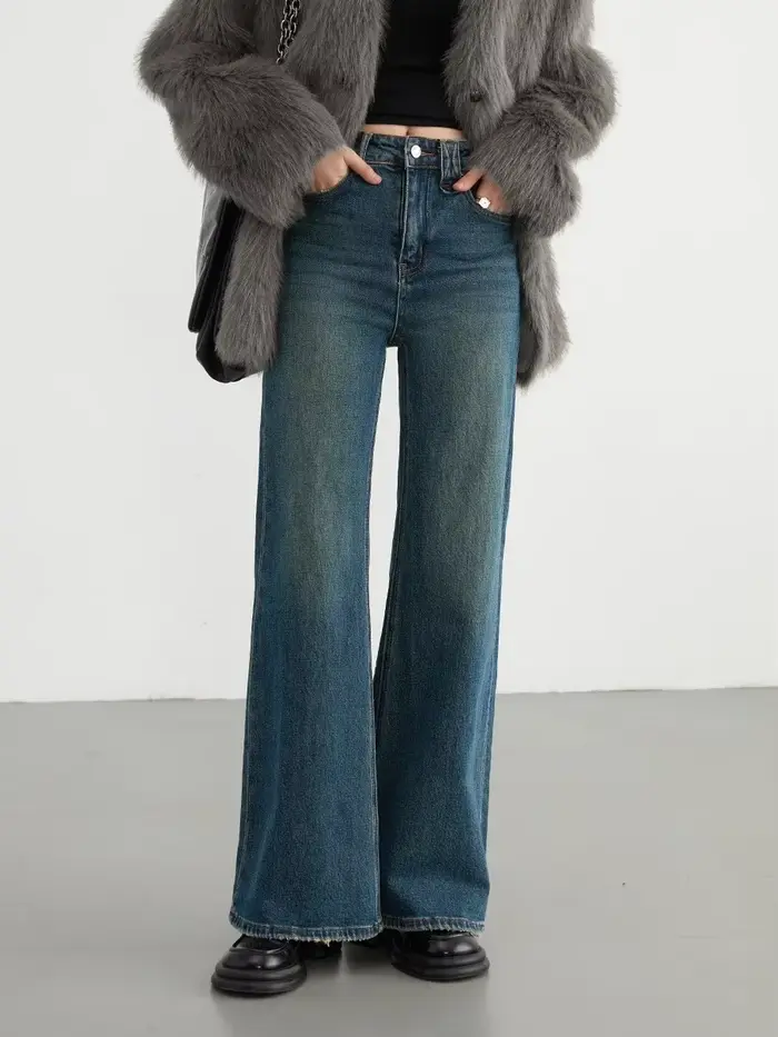 CHIC VEN-Jean évasé taille haute pour femme, pantalon en denim, pantalon en fer à cheval, micro élas