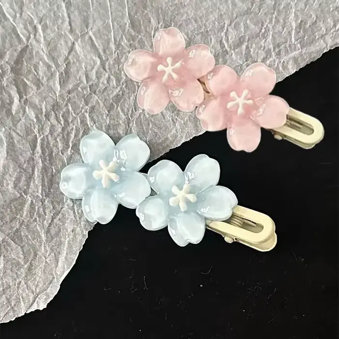 Pinces à cheveux en gelée de fleurs de cerisier, épingles à cheveux à fleurs roses et bleues pour fi