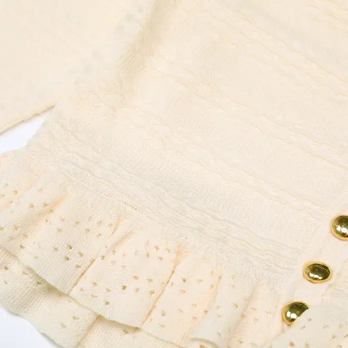 Haute qualité nouveau pull mode classique à volants bord tricoté élastique à manches longues Cardiga