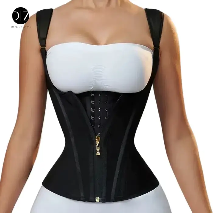 Dámske telo modelovanie korzet, Double Tunic oblečenie, kompresie, pás tréner, nastaviteľný zips a háčkované oči, Peep brucho