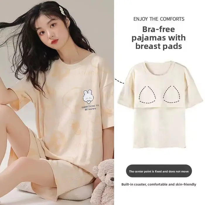 Pyjama avec coussinets de poitrine pour femmes en coton et polyester kawaii ours design détente étudiants vêtements de nuit mignons pour occasions spéciales