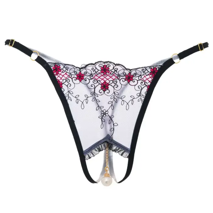 Entrejambe ouvert pendentif culottes femmes lingerie sexy sous-vêtements érotiques transparents dentelle perle string entrejambe culotte Gstring 2024
