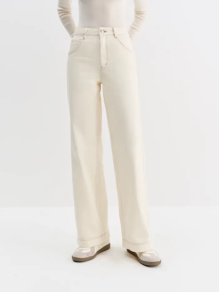 FSLE jean droit taille haute pour femmes hiver solide Simple tout-match 2025 nouveau pantalon polyva