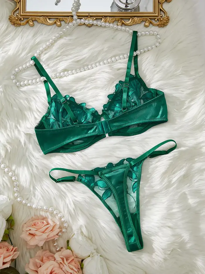 Sexy spodná bielizeň set vyšívané s kvetmi pre ženy podprsenka priehľadný push up nohavičky dva kusy špeciálna príležitosť