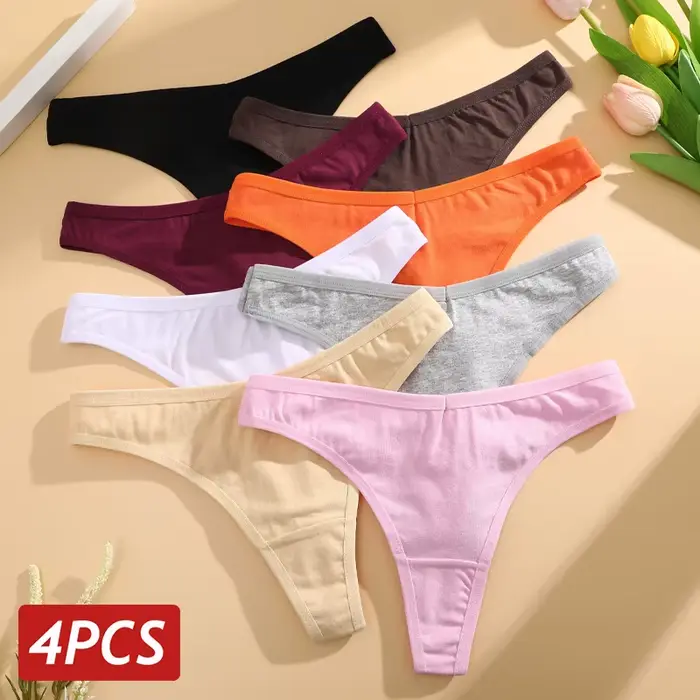 4 kusy / Set Sexy dámske bezšvíkové bavlnené nohavičky nízky pás tangá tangá priedušné dámske V pás spodná bielizeň mäkké