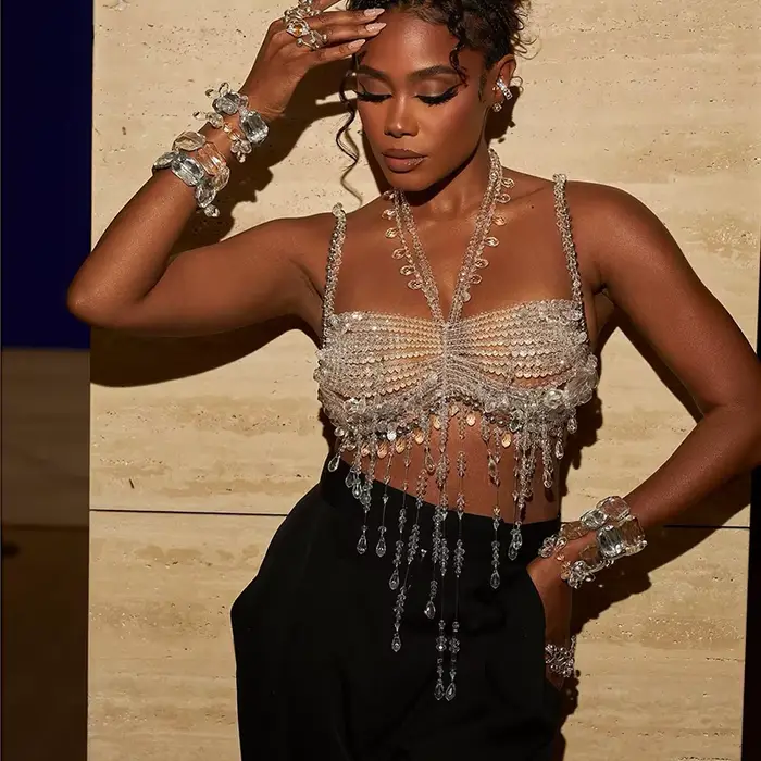Ručne vyrobený krištáľový luster pre ženu, Bralette, Bikiny, svadobné telo reťaz, šperky, korálkové podprsenky