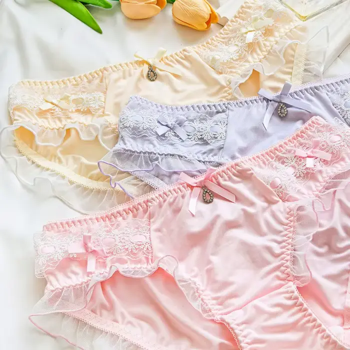 Culotte Douce Lait Soie Féerique Fleur Motif Volants Princesse Style Élégant Femme Occasions Spéciales