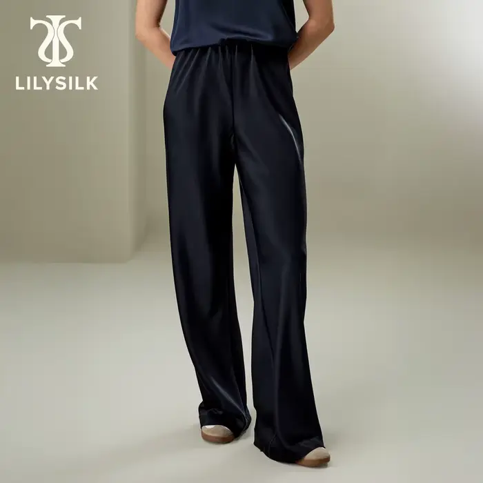 LILYSILK Dámske nohavice z hodvábu so šikmým strihom - Minimalistický štýl - Voľný strih na viacero príležitostí